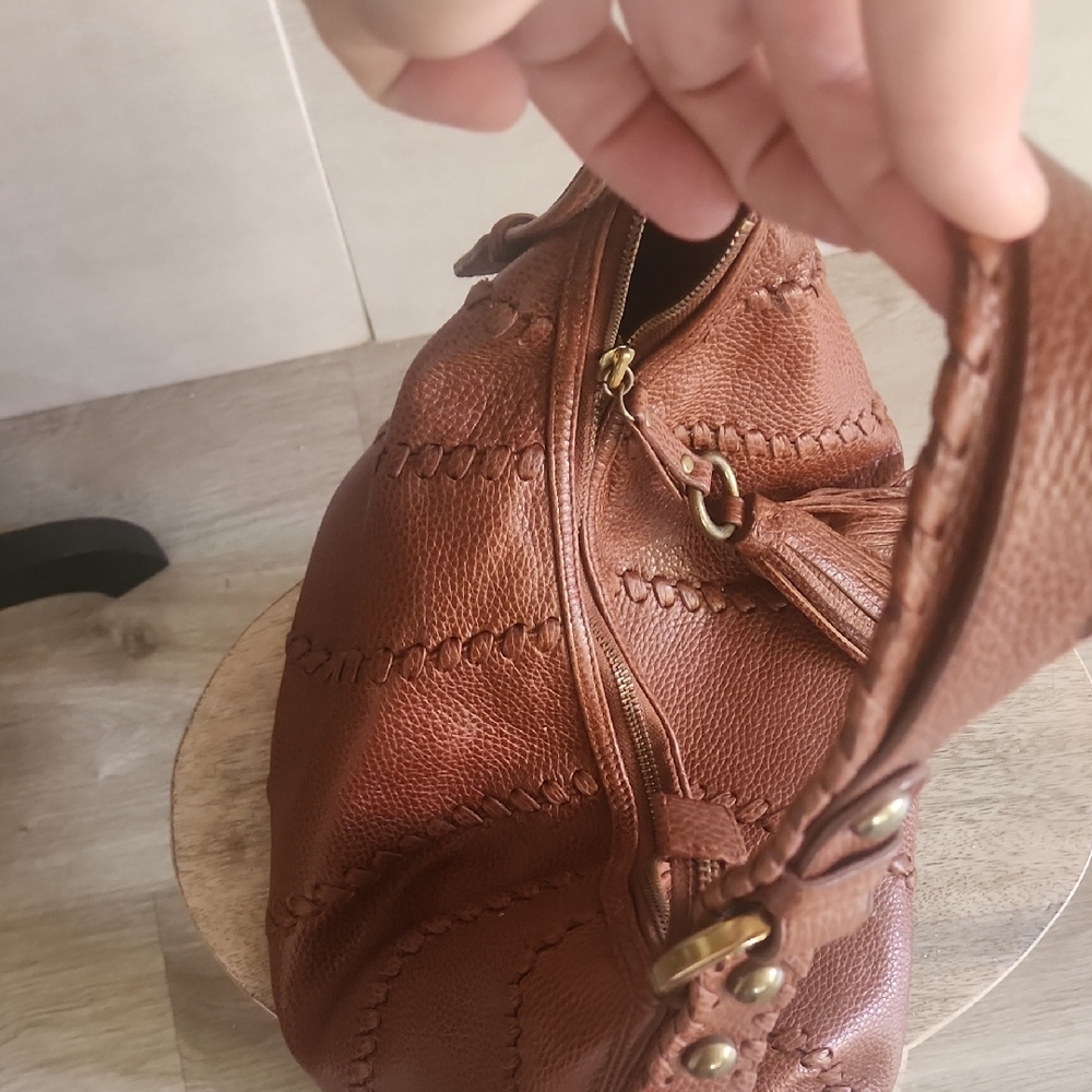 Isabella Fiore Tan Leather Hobo Bag with Gold Studs - Picture 6 of 8